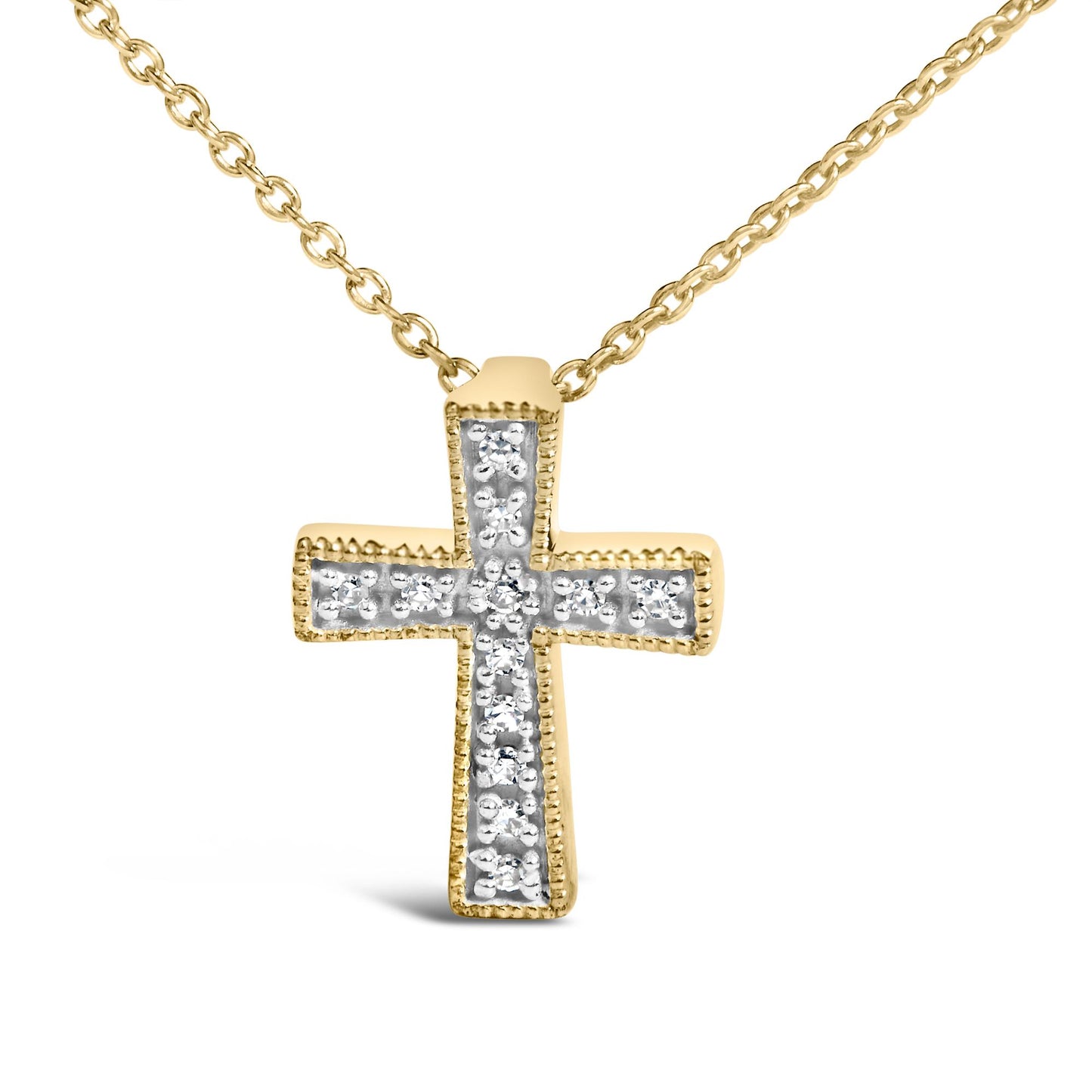 24 KT Gold Vermeil Diamond Accent Cross Pendant Necklace