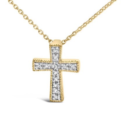24 KT Gold Vermeil Diamond Accent Cross Pendant Necklace