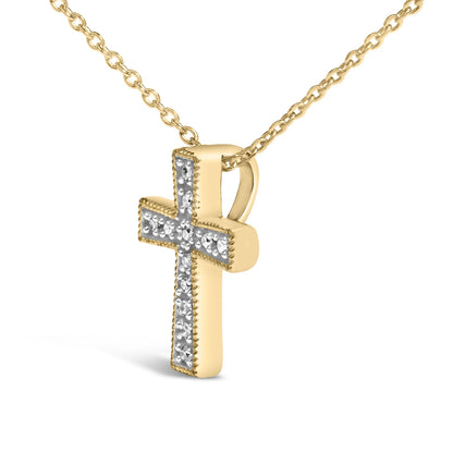 24 KT Gold Vermeil Diamond Accent Cross Pendant Necklace