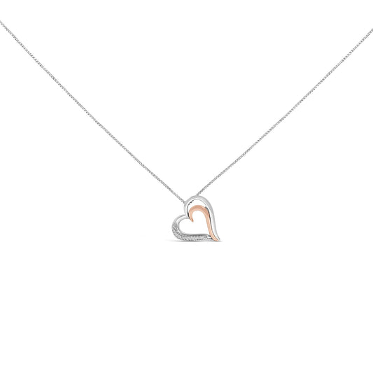 14K Rose Gold Plated Sterling Silver Diamond Accent Open Heart Pendant Necklace