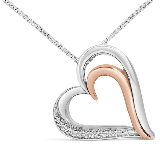 14K Rose Gold Plated Sterling Silver Diamond Accent Open Heart Pendant Necklace