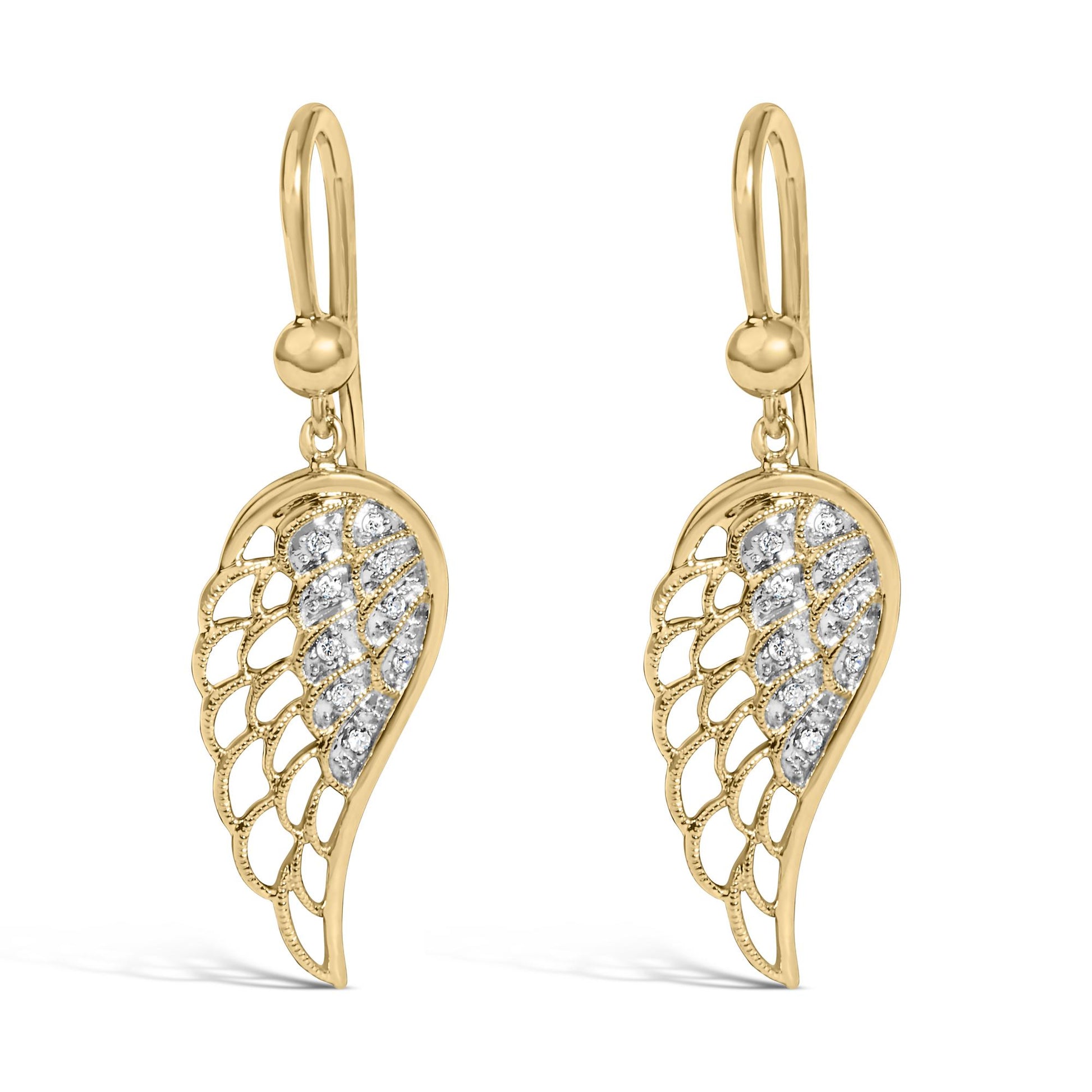 Gold Vermeil Diamond Accent Angel Wing Drop Earring