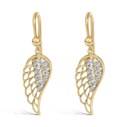 Gold Vermeil Diamond Accent Angel Wing Drop Earring