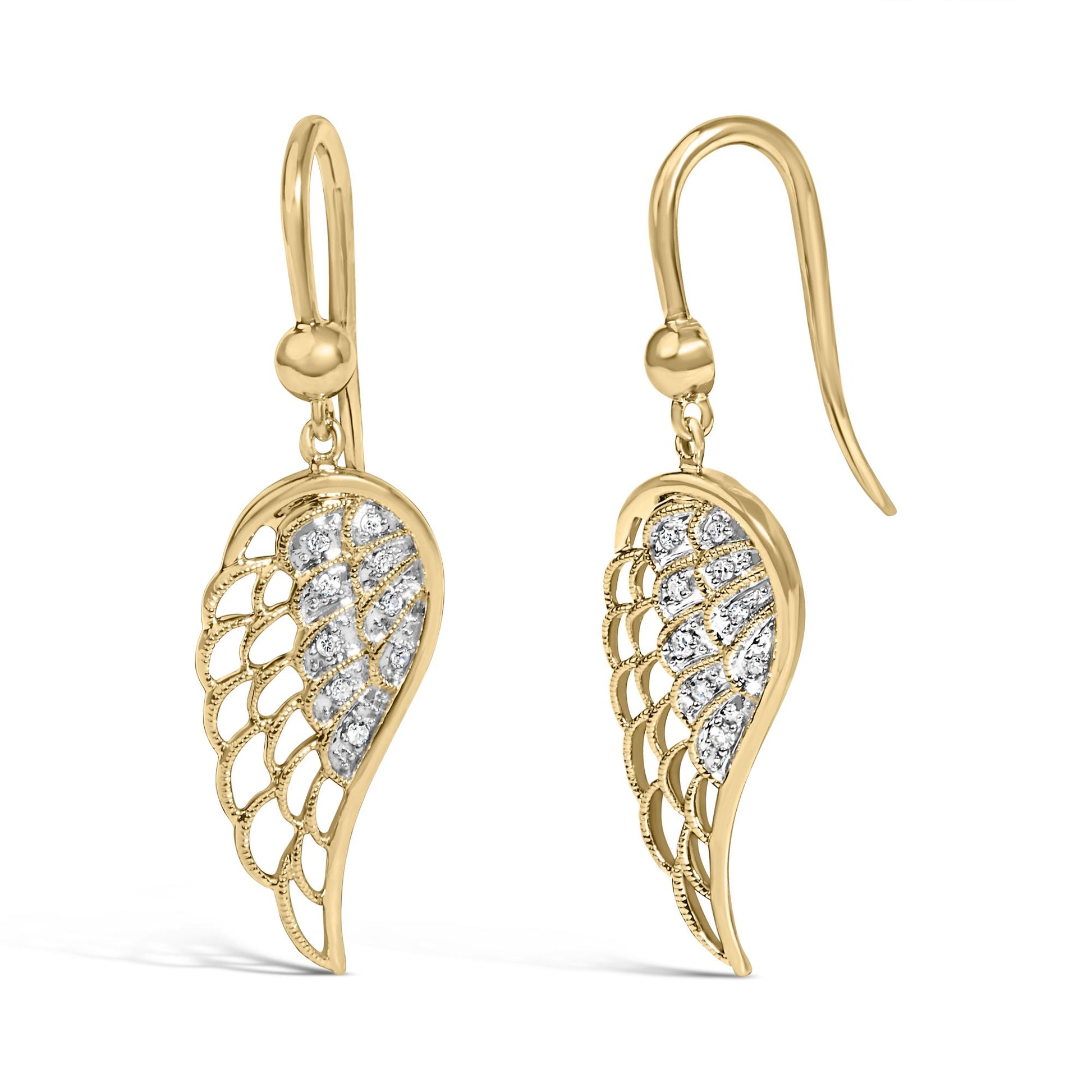 Gold Vermeil Diamond Accent Angel Wing Drop Earring