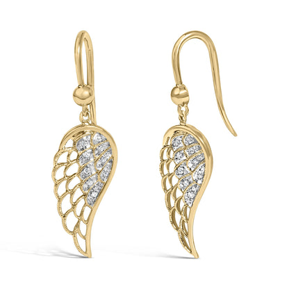Gold Vermeil Diamond Accent Angel Wing Drop Earring