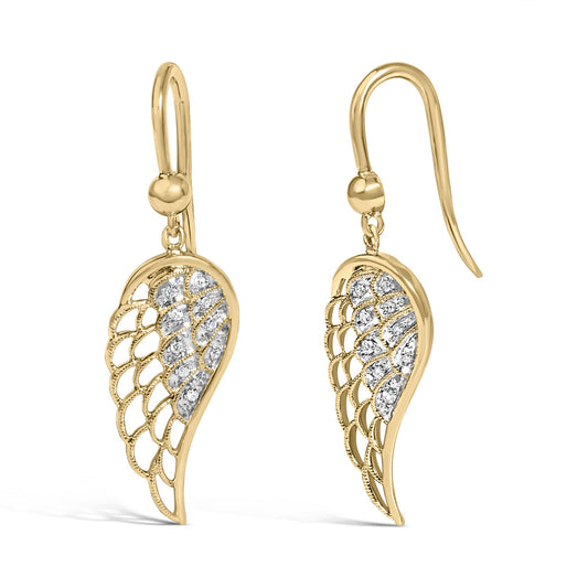 Gold Vermeil Diamond Accent Angel Wing Drop Earring