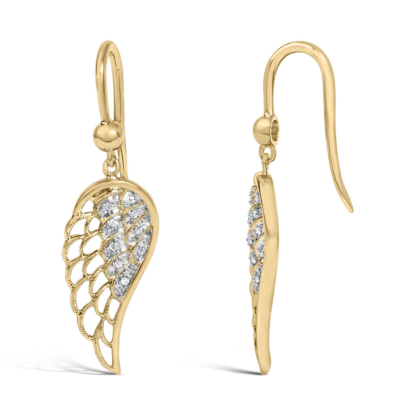 Gold Vermeil Diamond Accent Angel Wing Drop Earring