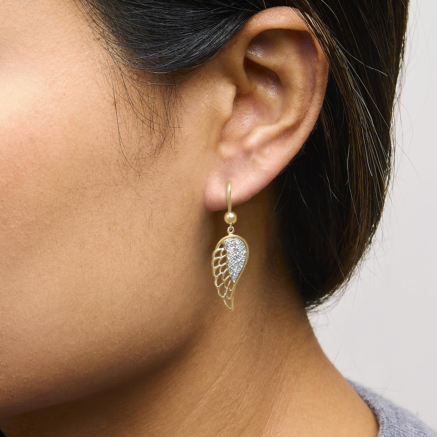Gold Vermeil Diamond Accent Angel Wing Drop Earring