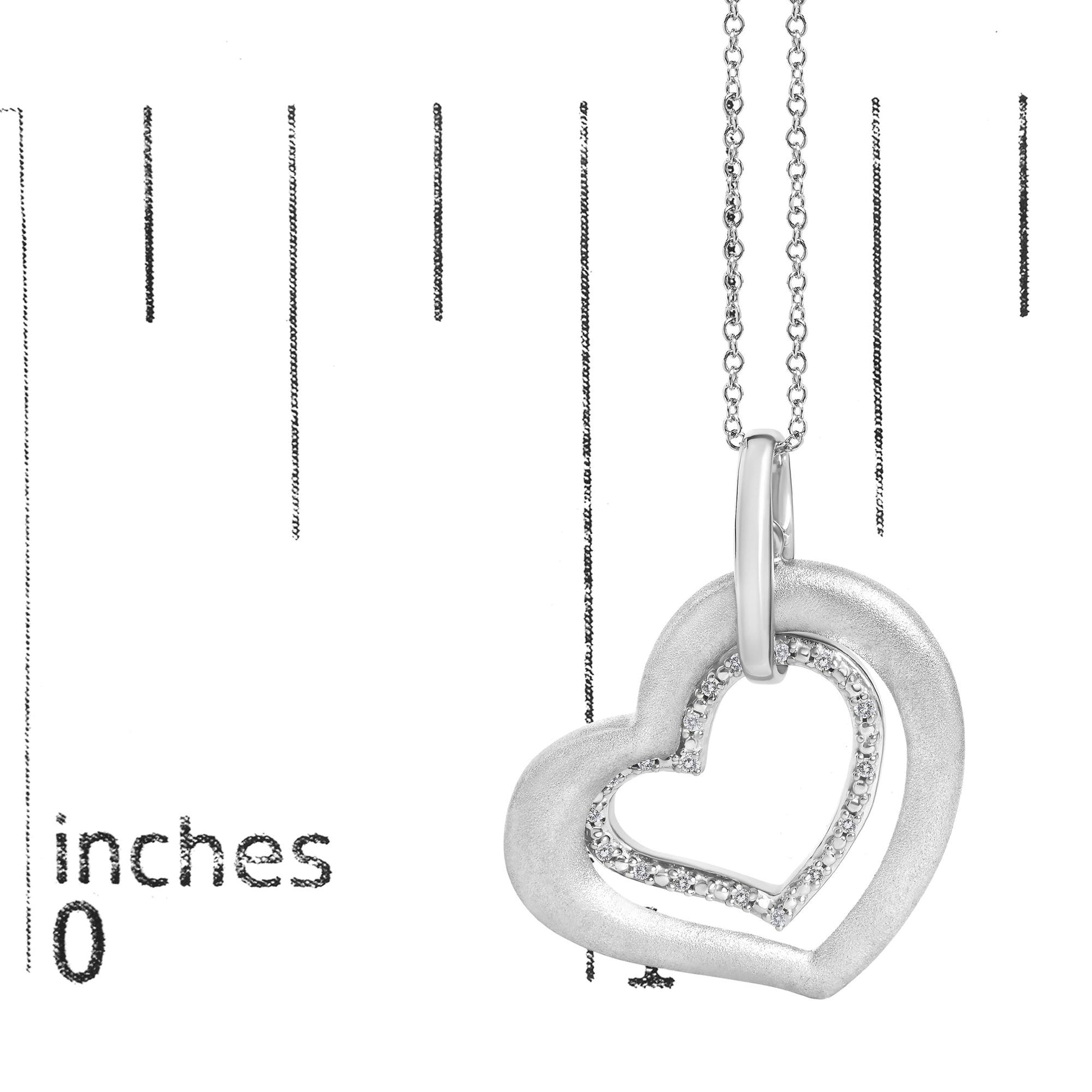 Sterling Silver Diamond Accent Matte Finish Heart Pendant Necklace
