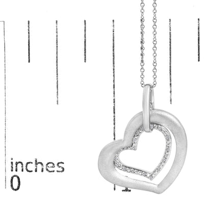 Sterling Silver Diamond Accent Matte Finish Heart Pendant Necklace