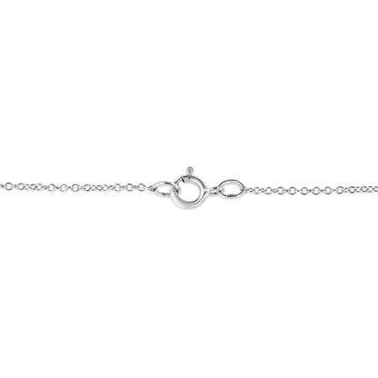 Close-up view of a white metal necklace chain with a spring ring clasp, photographed from the front.
