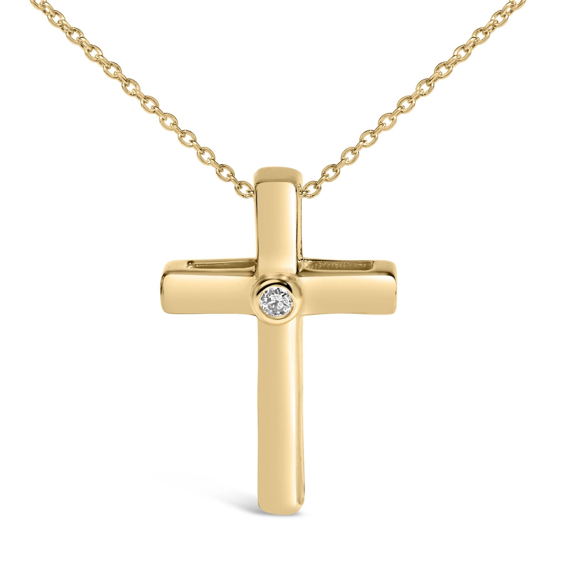 24 KT Gold Vermeil Diamond Accent Cross Pendant Necklace