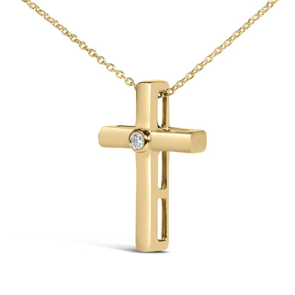 24 KT Gold Vermeil Diamond Accent Cross Pendant Necklace