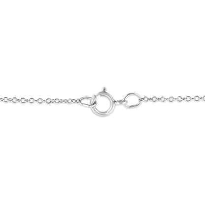 Close-up front angle of a white metal necklace clasp with attached chain, no gemstones visible.
