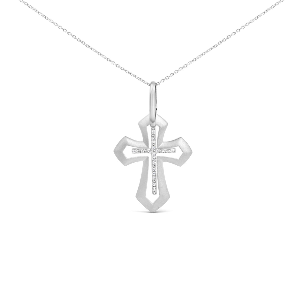 Sterling Silver Diamond Accent Openwork Cross Pendant Necklace
