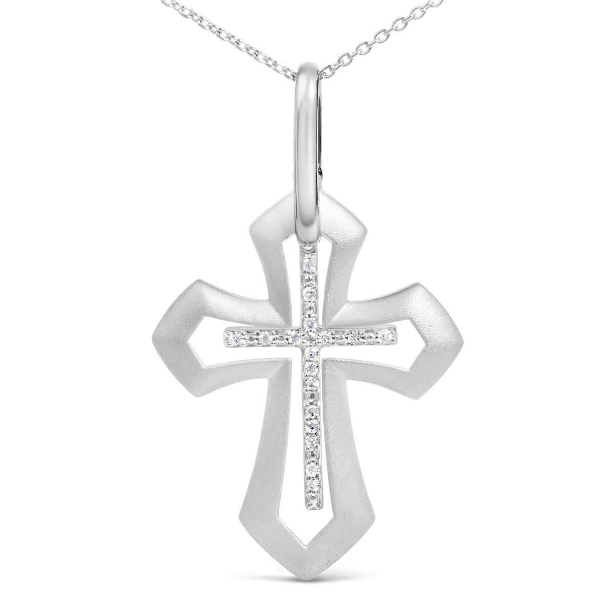 Sterling Silver Diamond Accent Openwork Cross Pendant Necklace