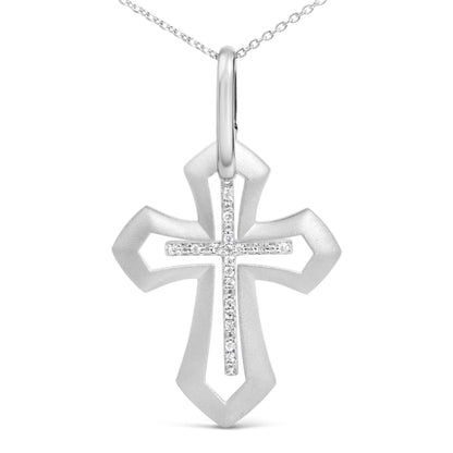 Sterling Silver Diamond Accent Openwork Cross Pendant Necklace