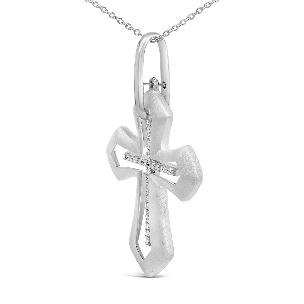Sterling Silver Diamond Accent Openwork Cross Pendant Necklace