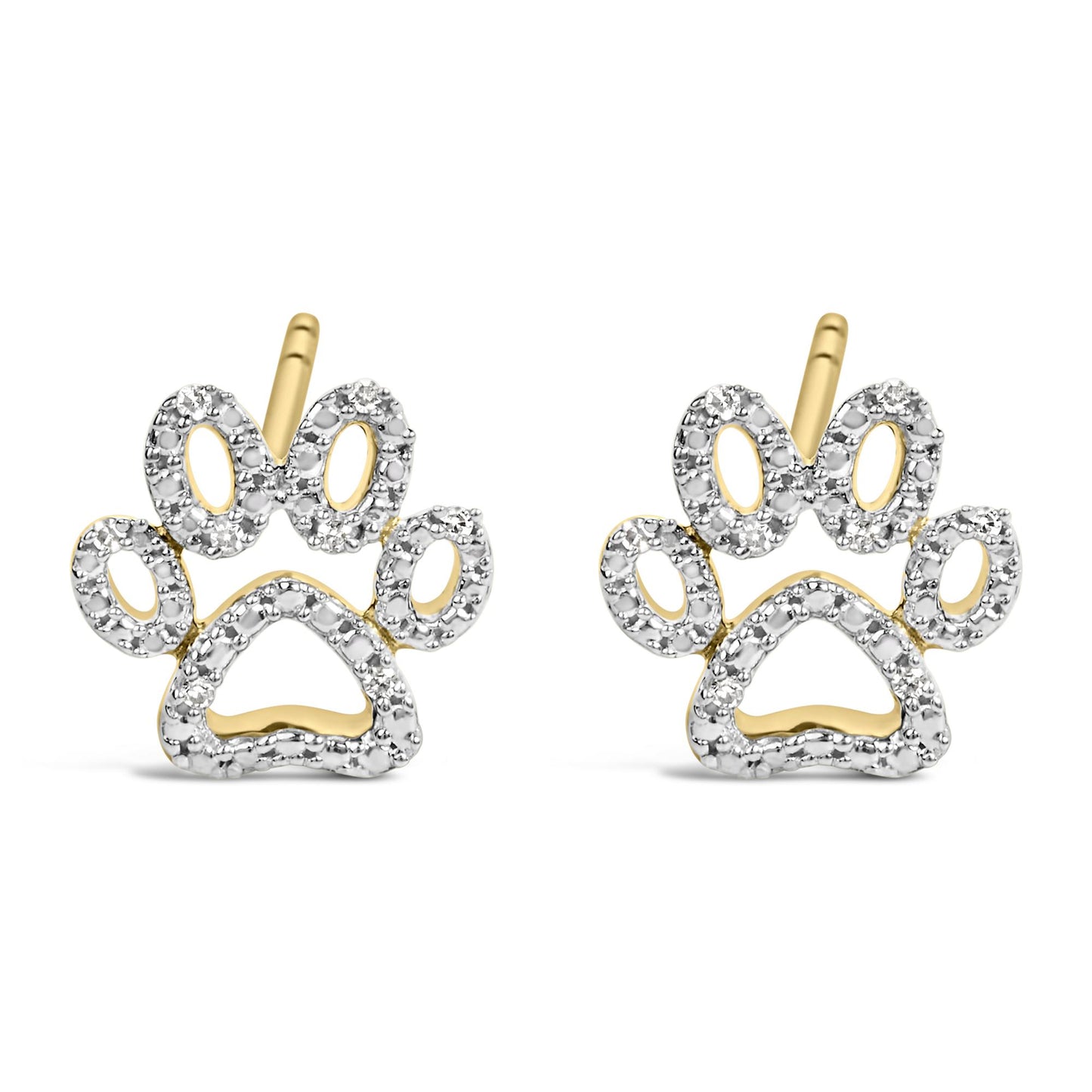 Close-up front view of a pair of yellow metal earrings shaped like stylized floral bows, adorned with multiple small white gemstones in prong settings.