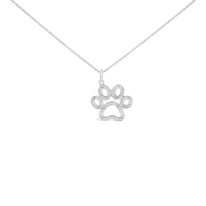 Sterling Silver Diamond Accent Openwork Dog Paw Pendant Necklace