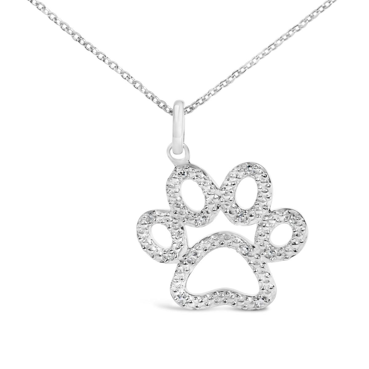 Sterling Silver Diamond Accent Openwork Dog Paw Pendant Necklace
