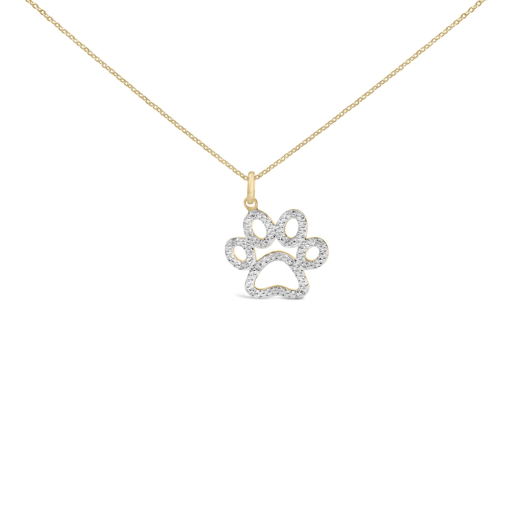 24 KT Gold Vermeil Diamond Accent Pet Paw Pendant Necklace
