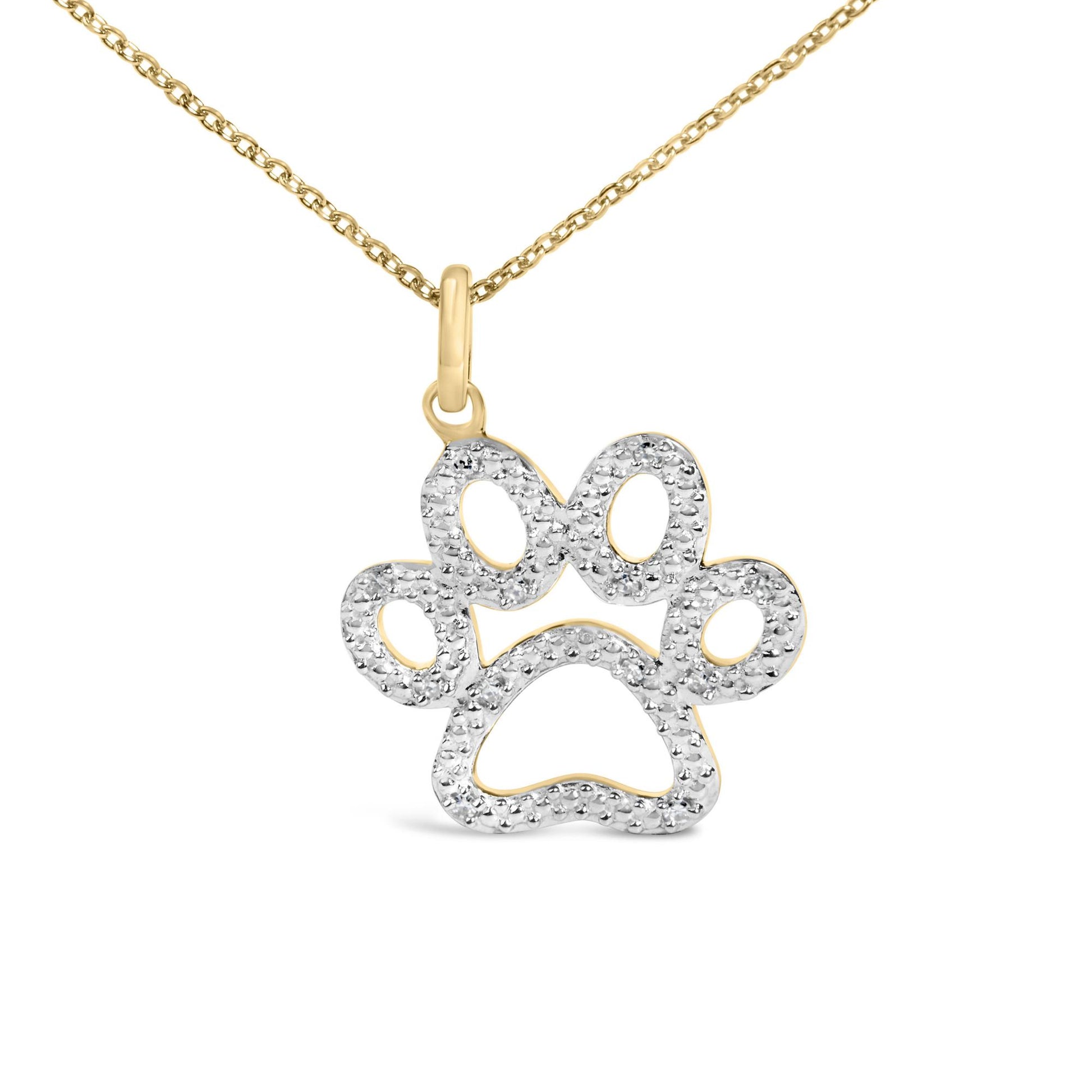 24 KT Gold Vermeil Diamond Accent Pet Paw Pendant Necklace