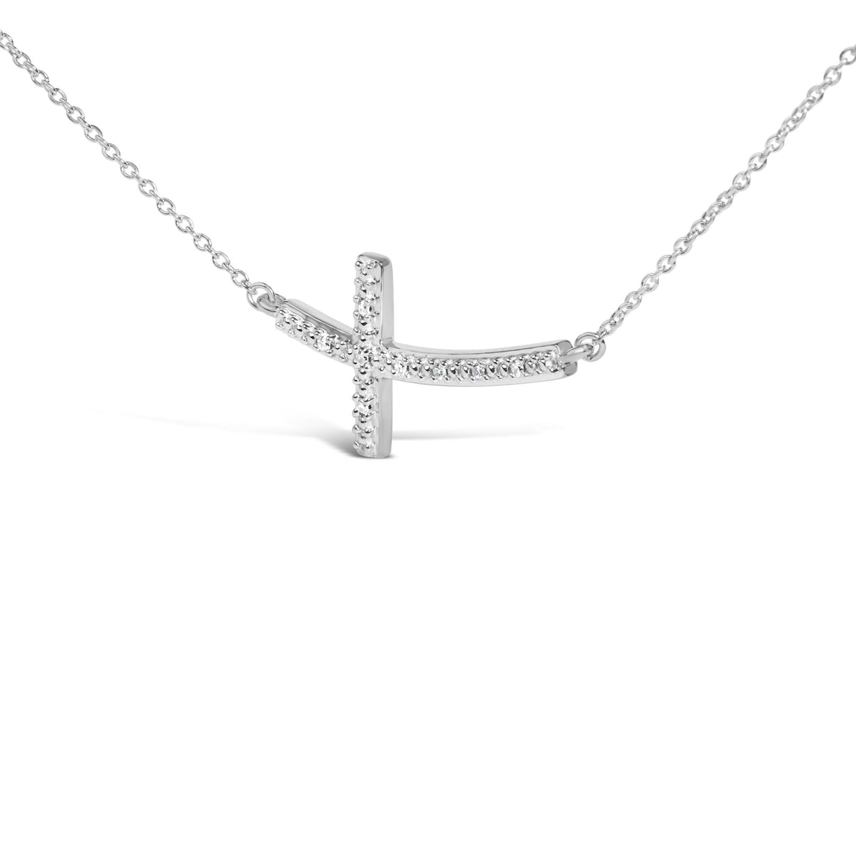 Sterling Silver Diamond Accent Sideways Cross Necklace