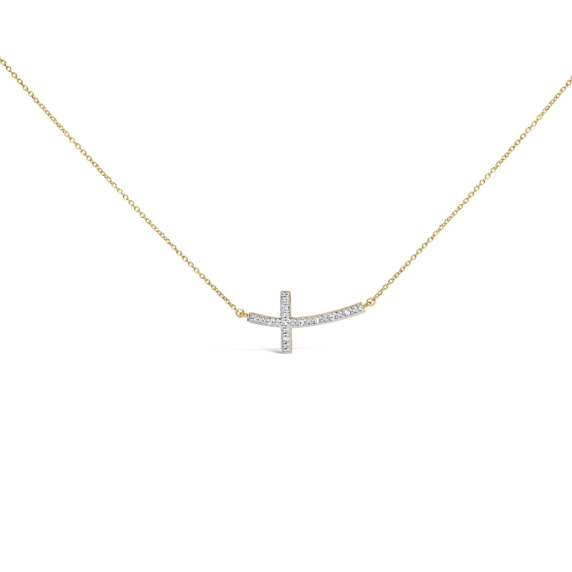 24 KT Gold Vermeil Diamond Accent Cross Bar Necklace