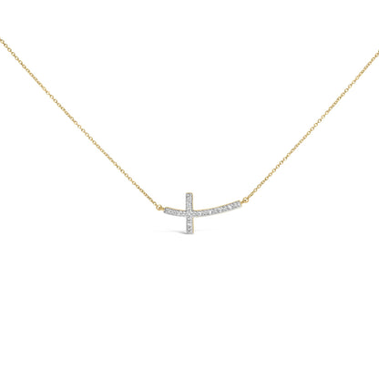 24 KT Gold Vermeil Diamond Accent Cross Bar Necklace