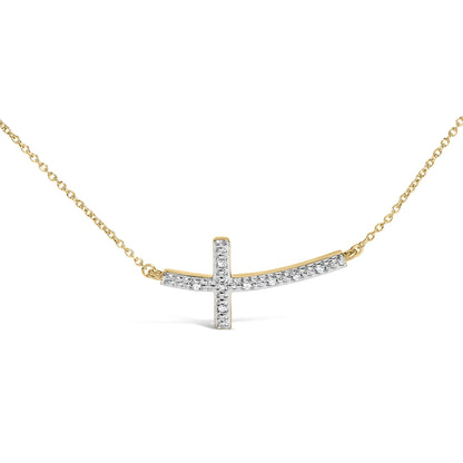 24 KT Gold Vermeil Diamond Accent Cross Bar Necklace