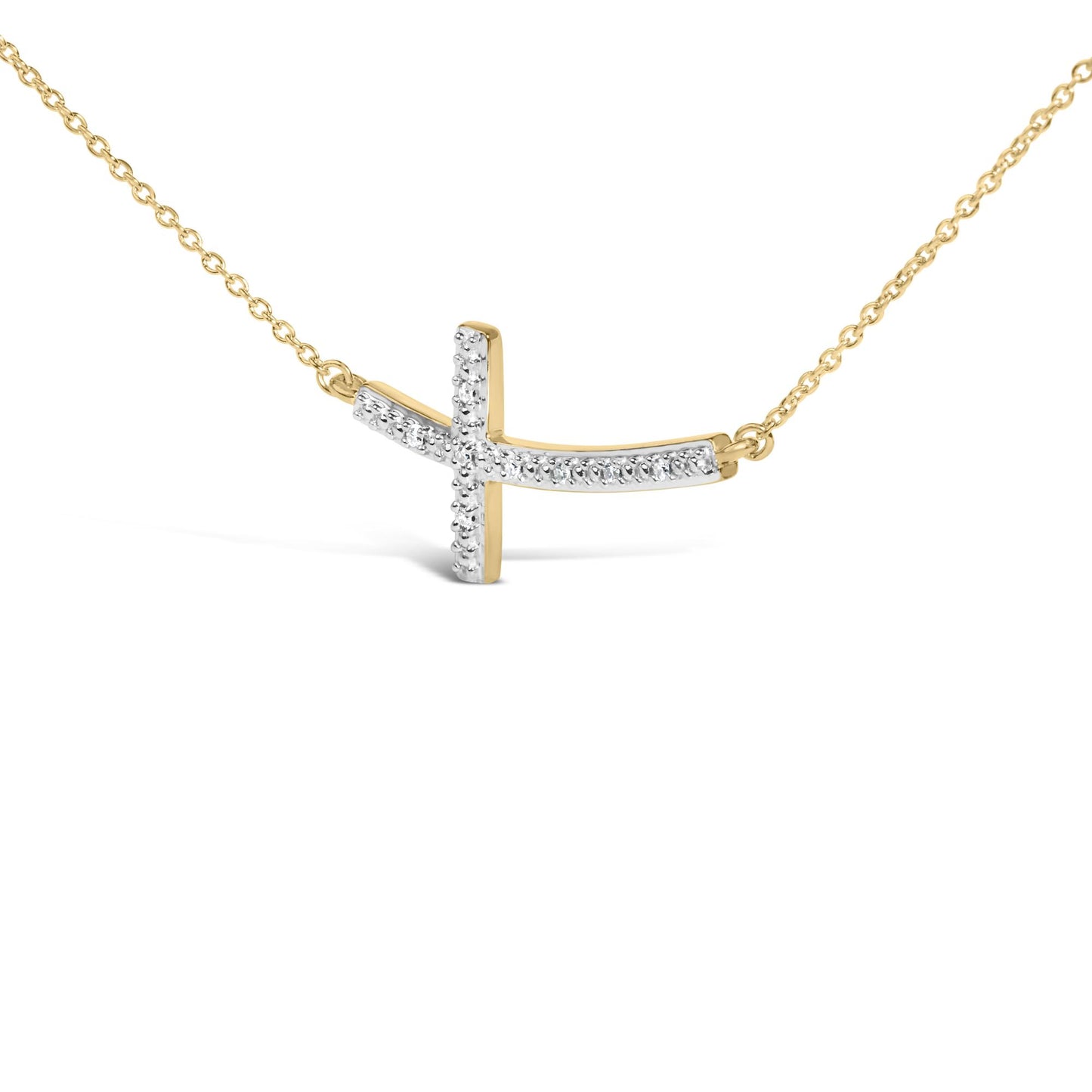 24 KT Gold Vermeil Diamond Accent Cross Bar Necklace