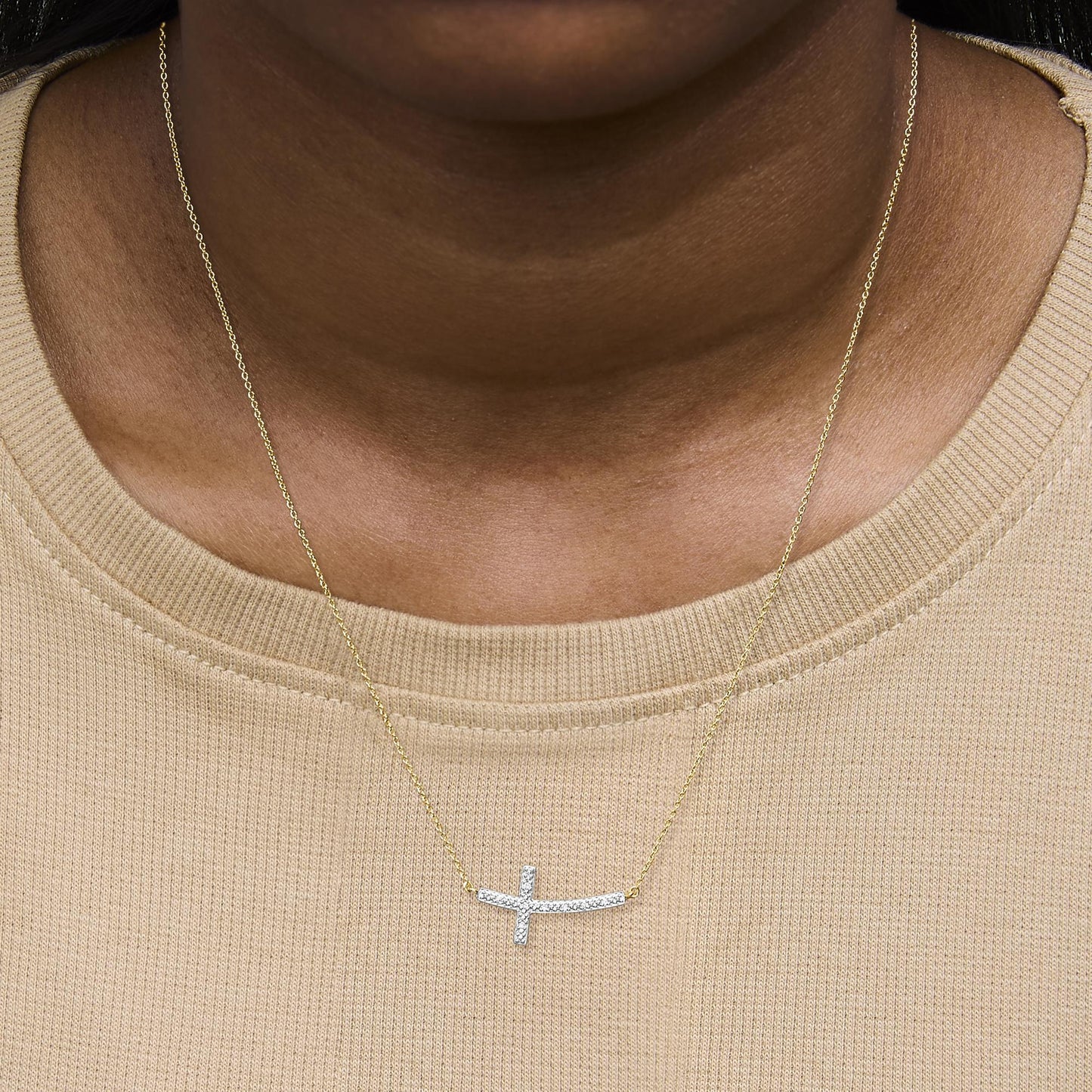 24 KT Gold Vermeil Diamond Accent Cross Bar Necklace