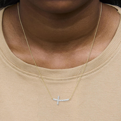 24 KT Gold Vermeil Diamond Accent Cross Bar Necklace