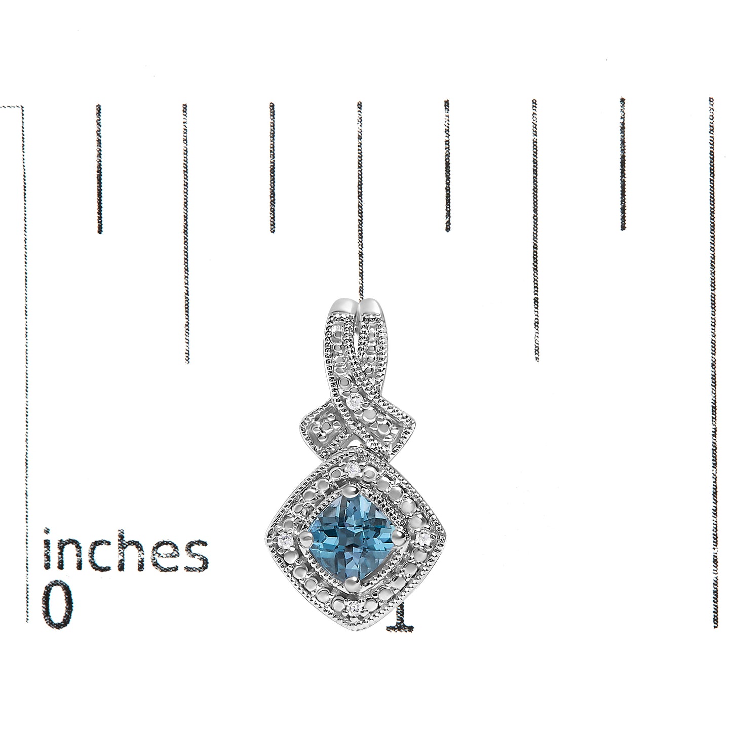 Sterling Silver Cushion Cut Blue Topaz and Diamond Accent Twist Motif Dangle Earrings