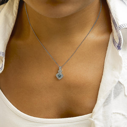.925 Sterling Silver 5x5 mm Blue Topaz and Diamond Accent Cushion Pendant Necklace