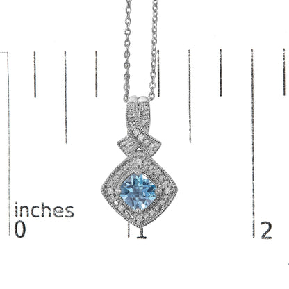 .925 Sterling Silver 5x5 mm Blue Topaz and Diamond Accent Cushion Pendant Necklace