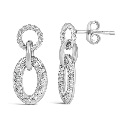 Sterling Silver Diamond Accent Oval Link Drop Earrings with Twisted Rope Detail