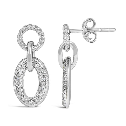 Sterling Silver Diamond Accent Oval Link Drop Earrings with Twisted Rope Detail
