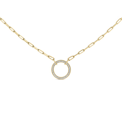 Gold Vermeil 1/10 Cttw Diamond Paperclip Chain Circle Pendant Necklace