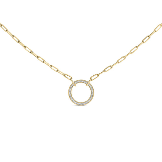 Gold Vermeil 1/10 Cttw Diamond Paperclip Chain Circle Pendant Necklace