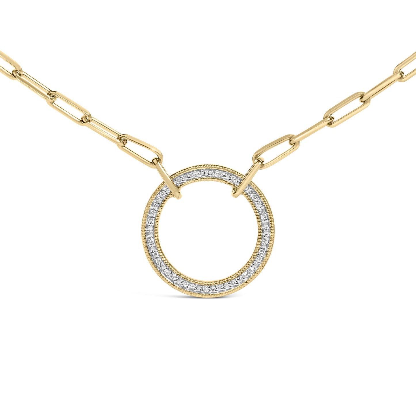 Gold Vermeil 1/10 Cttw Diamond Paperclip Chain Circle Pendant Necklace