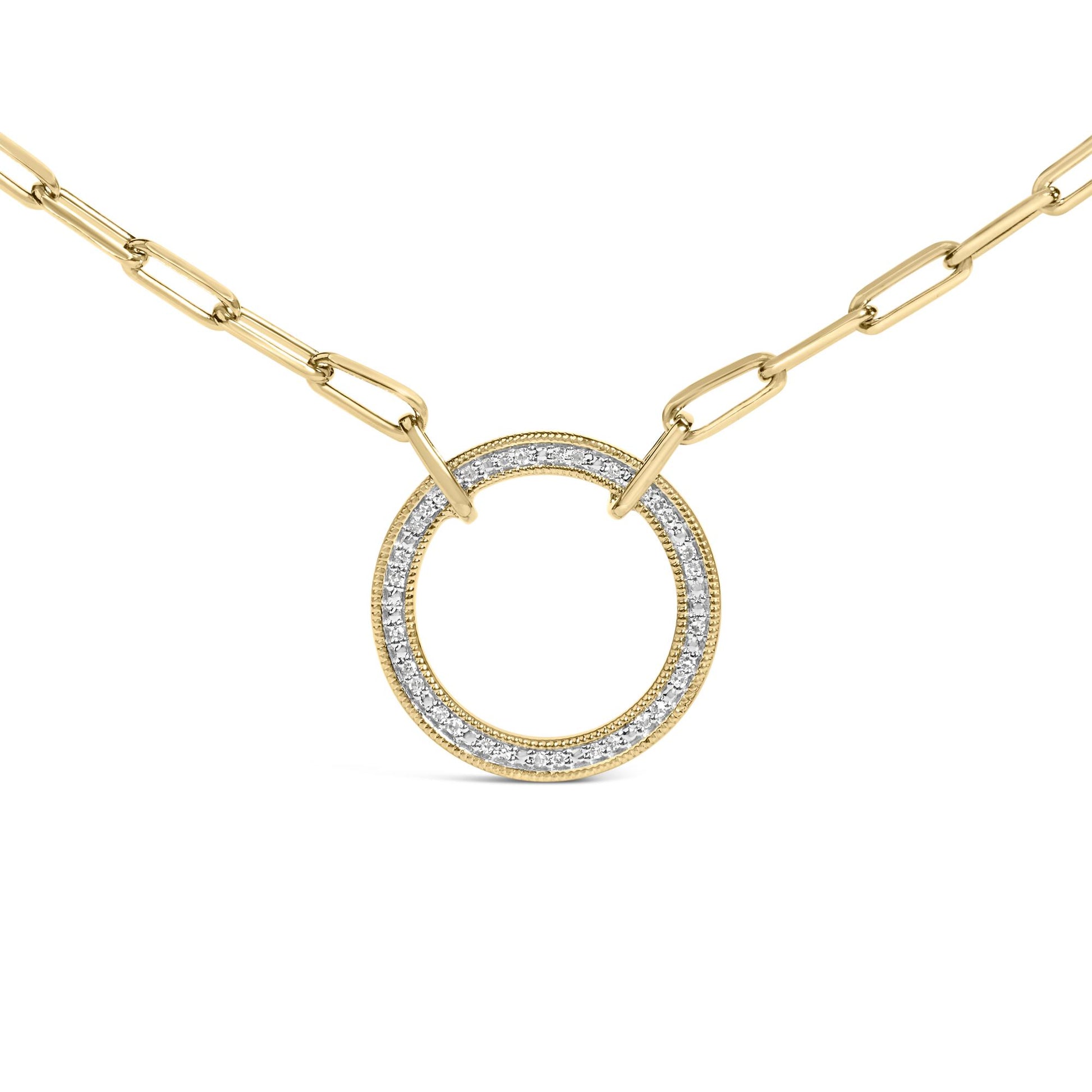 Gold Vermeil 1/10 Cttw Diamond Paperclip Chain Circle Pendant Necklace