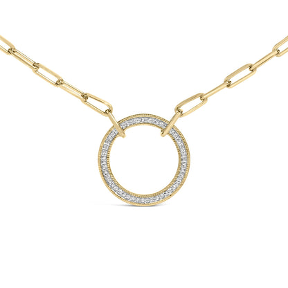 Gold Vermeil 1/10 Cttw Diamond Paperclip Chain Circle Pendant Necklace