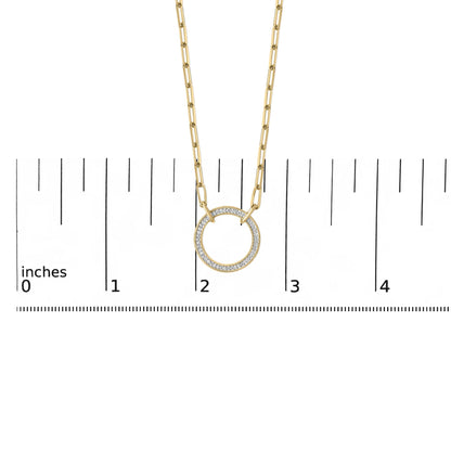 Gold Vermeil 1/10 Cttw Diamond Paperclip Chain Circle Pendant Necklace