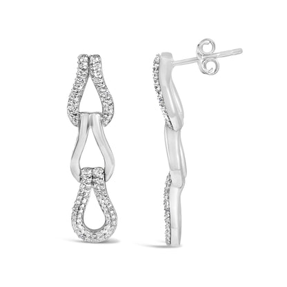 Sterling Silver Diamond Accent Pavé Open Teardrop Link Dangle Earrings