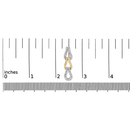 Front view of Gold vermeil 1/10 cttw diamond knot link earring showing pave diamond detail on inch ruler for scale