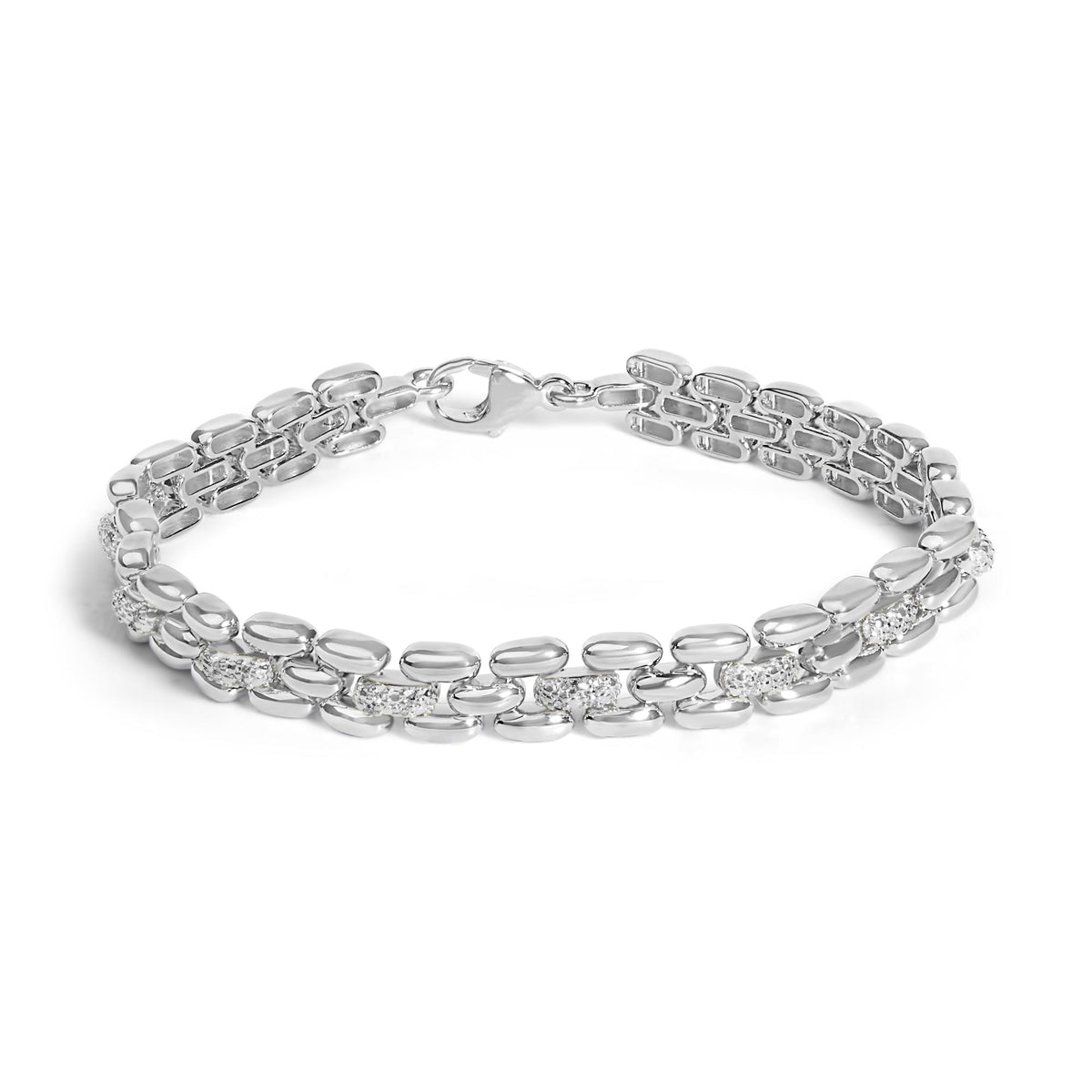 Sterling Silver 1/6 Cttw Round Pavé Diamond Panther Link Bracelet With Lobster Claw Clasp