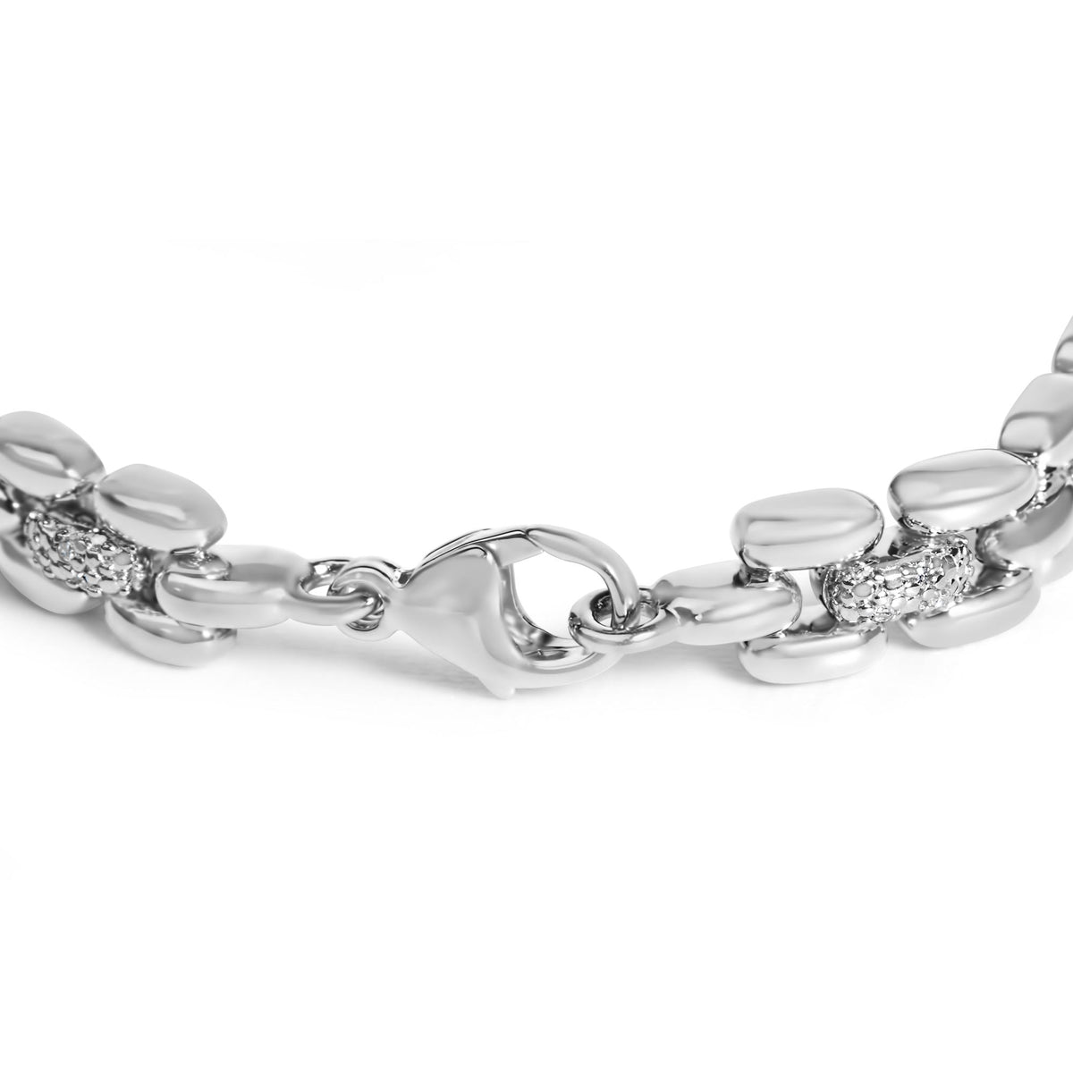 Sterling Silver 1/6 Cttw Round Pavé Diamond Panther Link Bracelet With Lobster Claw Clasp