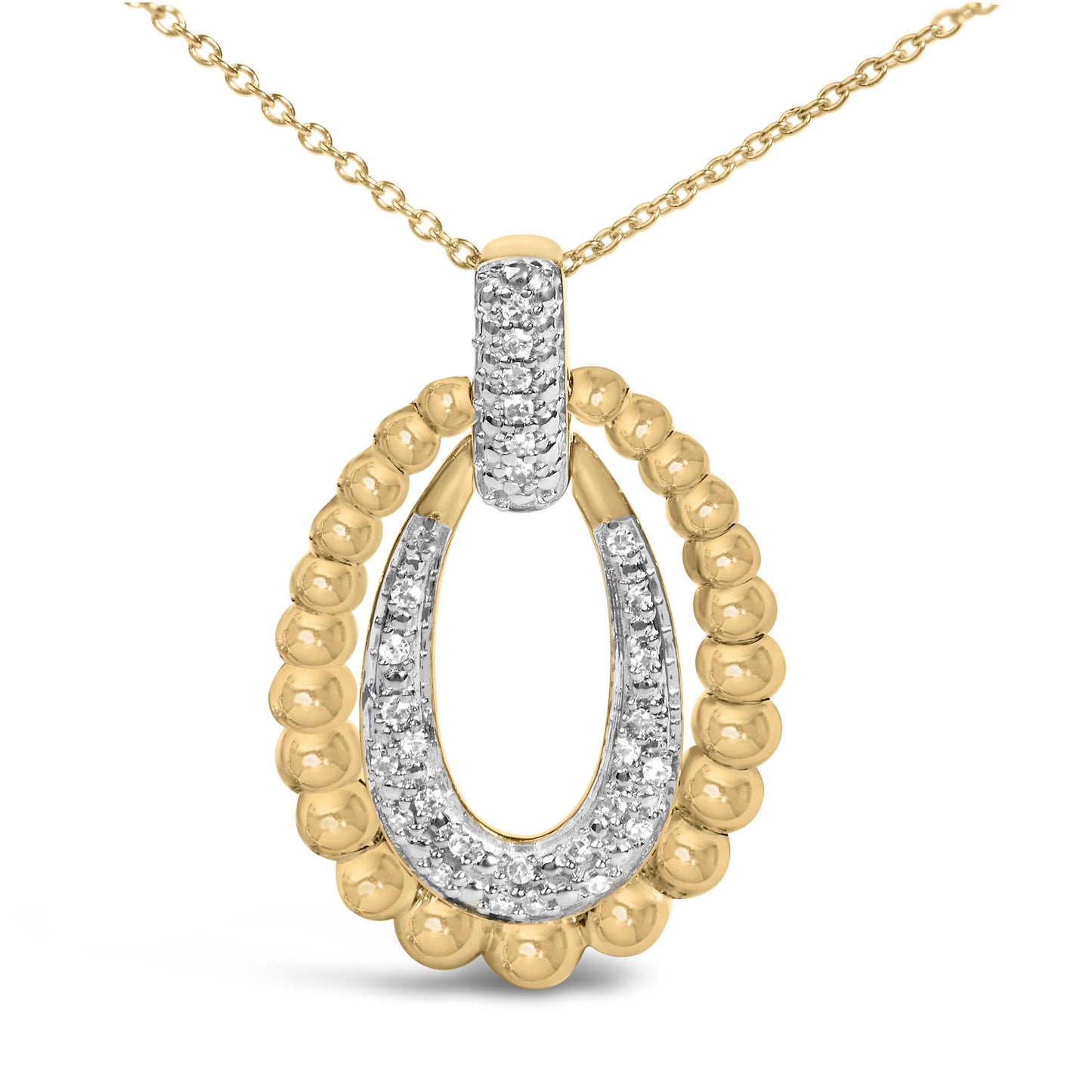 Gold Vermeil 1/10 Cttw Diamond Bold Bead Pendant Necklace